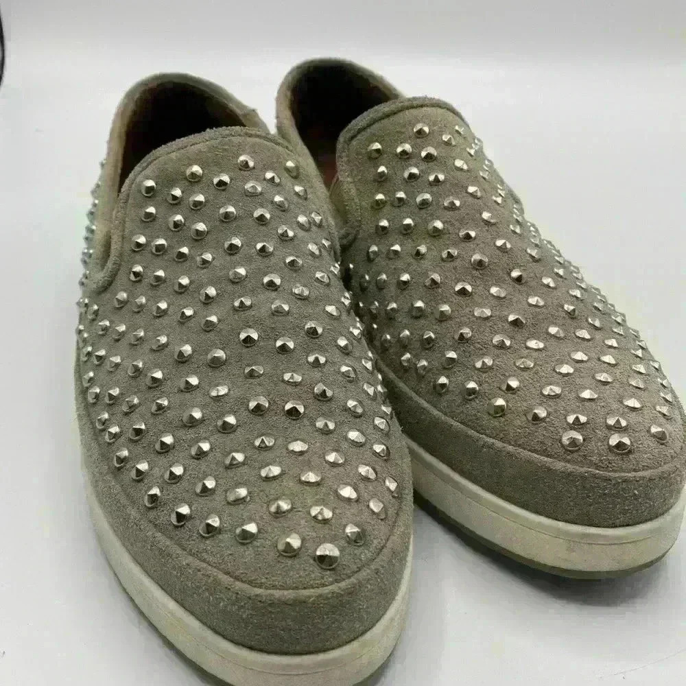 Donald J Pliner Shoes Women's 9.5 Taupe Suede Studded Slip On Sneakers